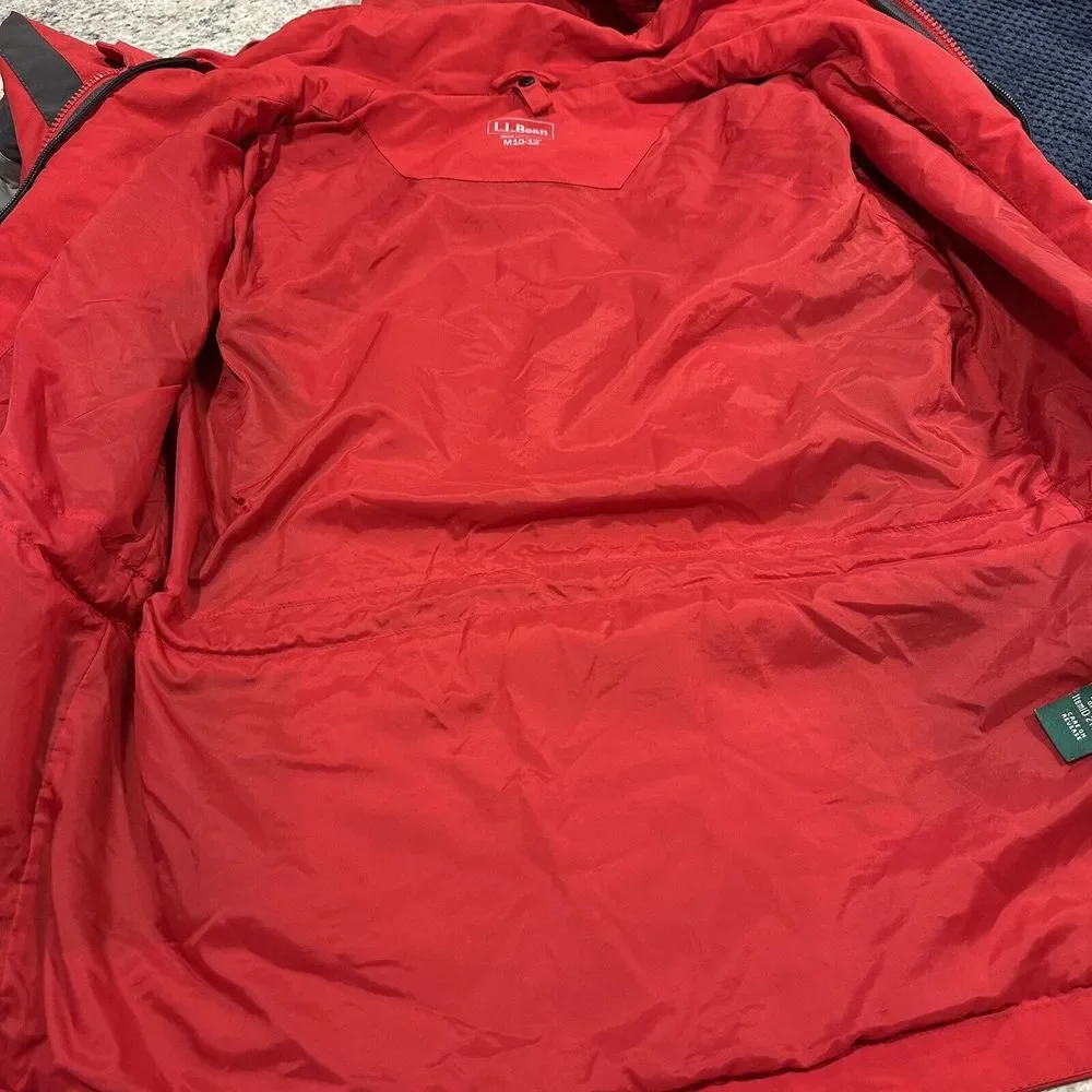 LL Bean Jacket Youth M10-12 Red‎ Gray Hooded Waterproof Shell  Item 277662